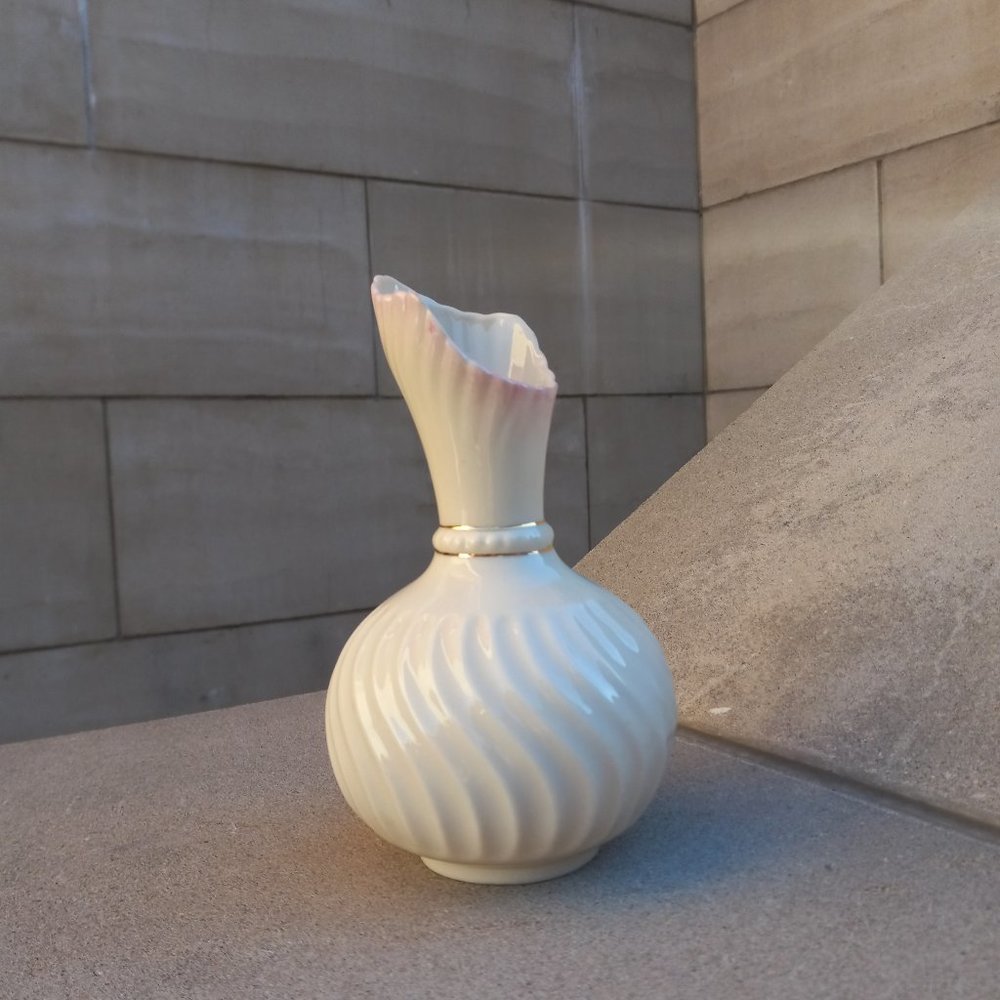 BELLEEK Pink Scroll Bud Vase 1980-1992 7th Gen Mark